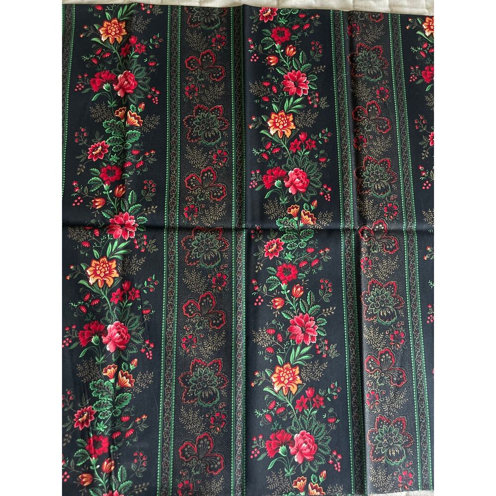 Vintage Joan Kessler Concord Fabric Piece Black Red Green Gold